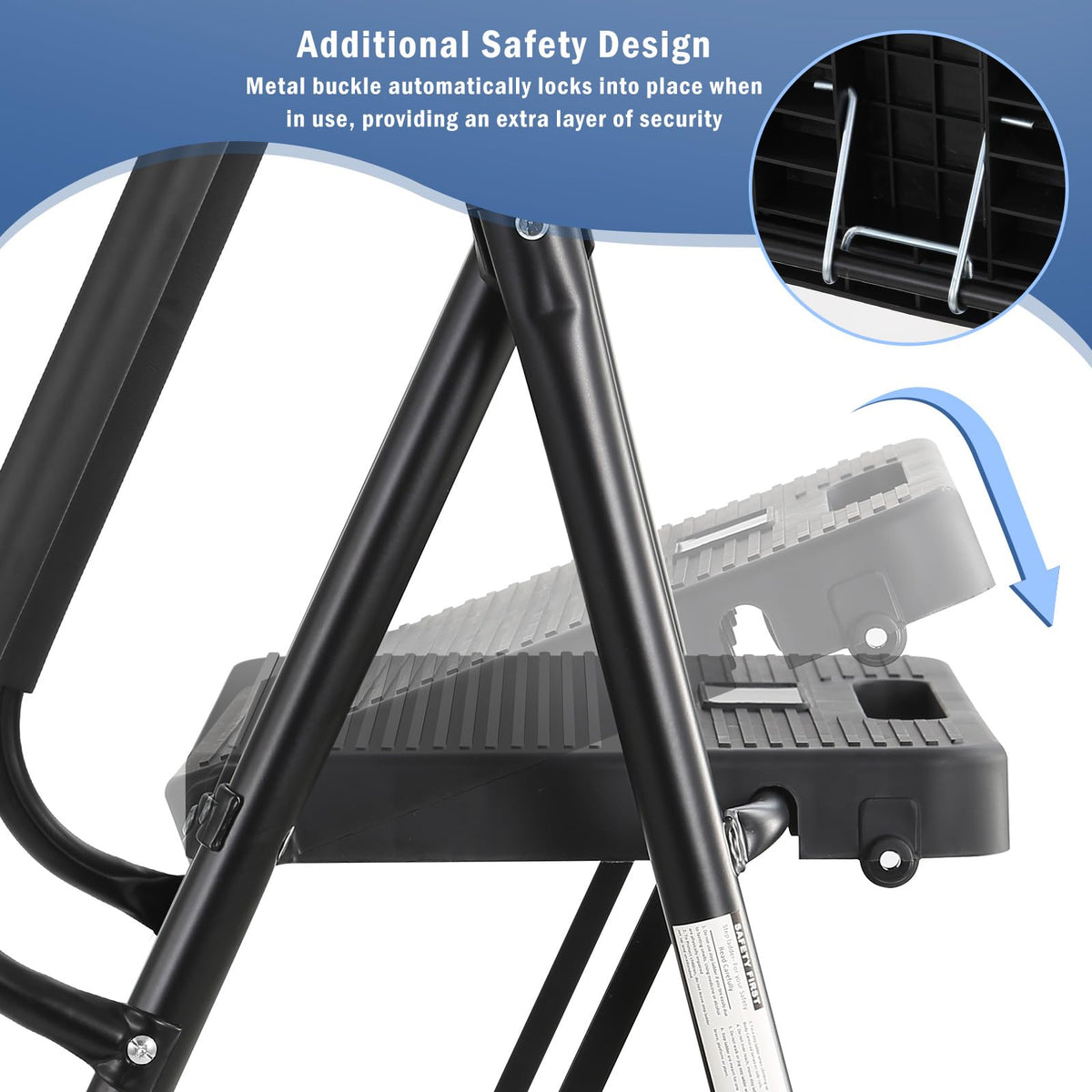 3-Step Ladder with Anti-Slip Platform, 330 lbs Capacity, Steel Frame T6235