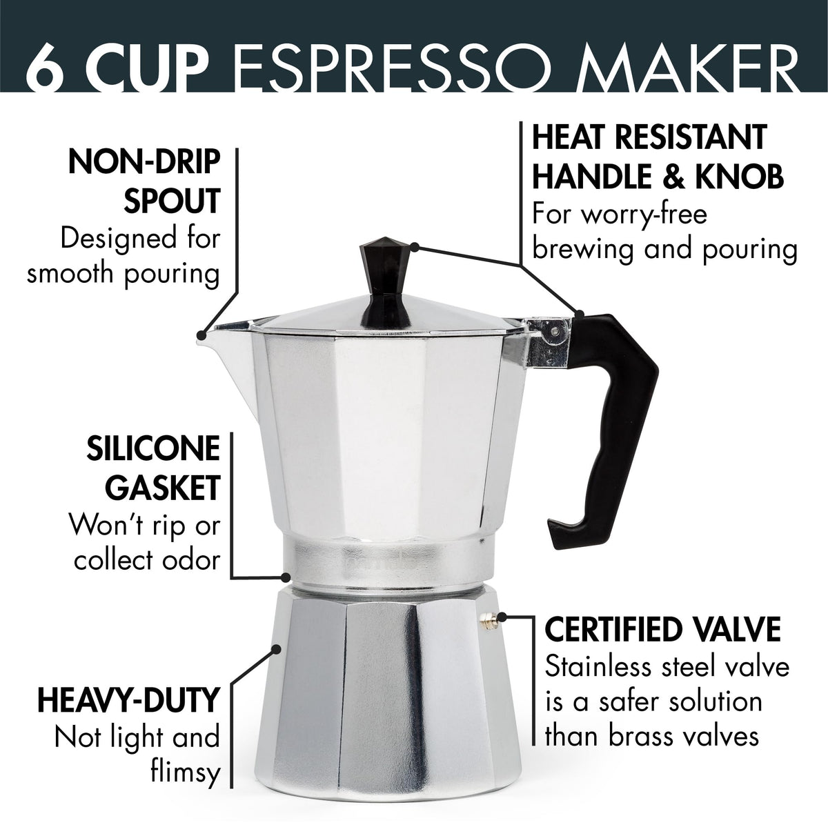 Stovetop Espresso and Coffee Maker, 6 Espresso Cups, Silver Z578