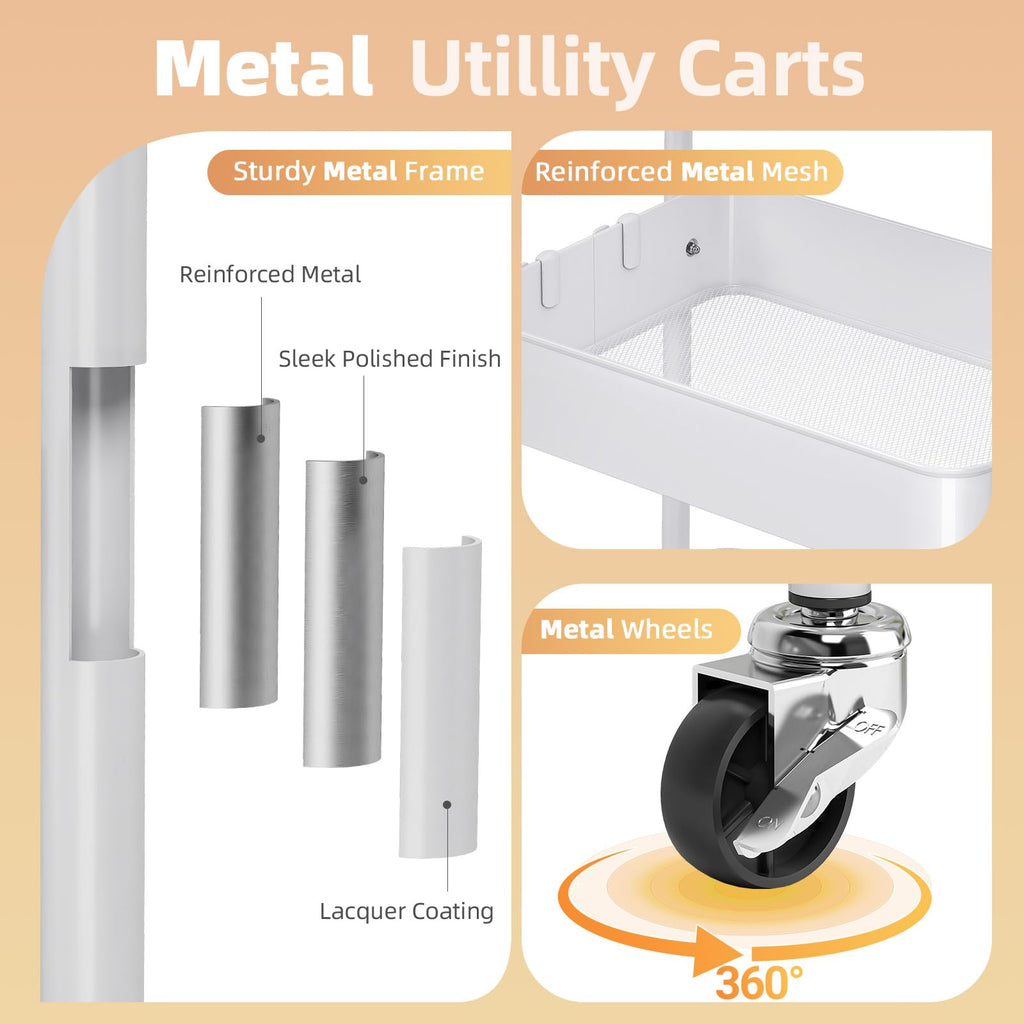 3 Tier Metal Rolling Cart with Drawer E202510