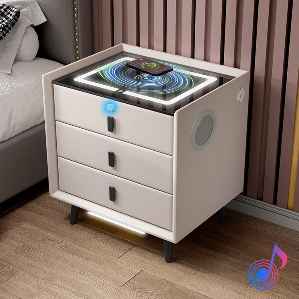 White 3 Drawer Bed End Table with Wireless Charging G1594