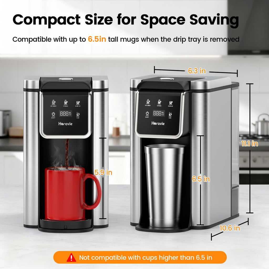 Single Serve Coffee Maker for K-Cup Pod & Grounds, 6 to 14oz Brew Sizes, 50oz Removable Reservoir, Stainless Steel, Black D963