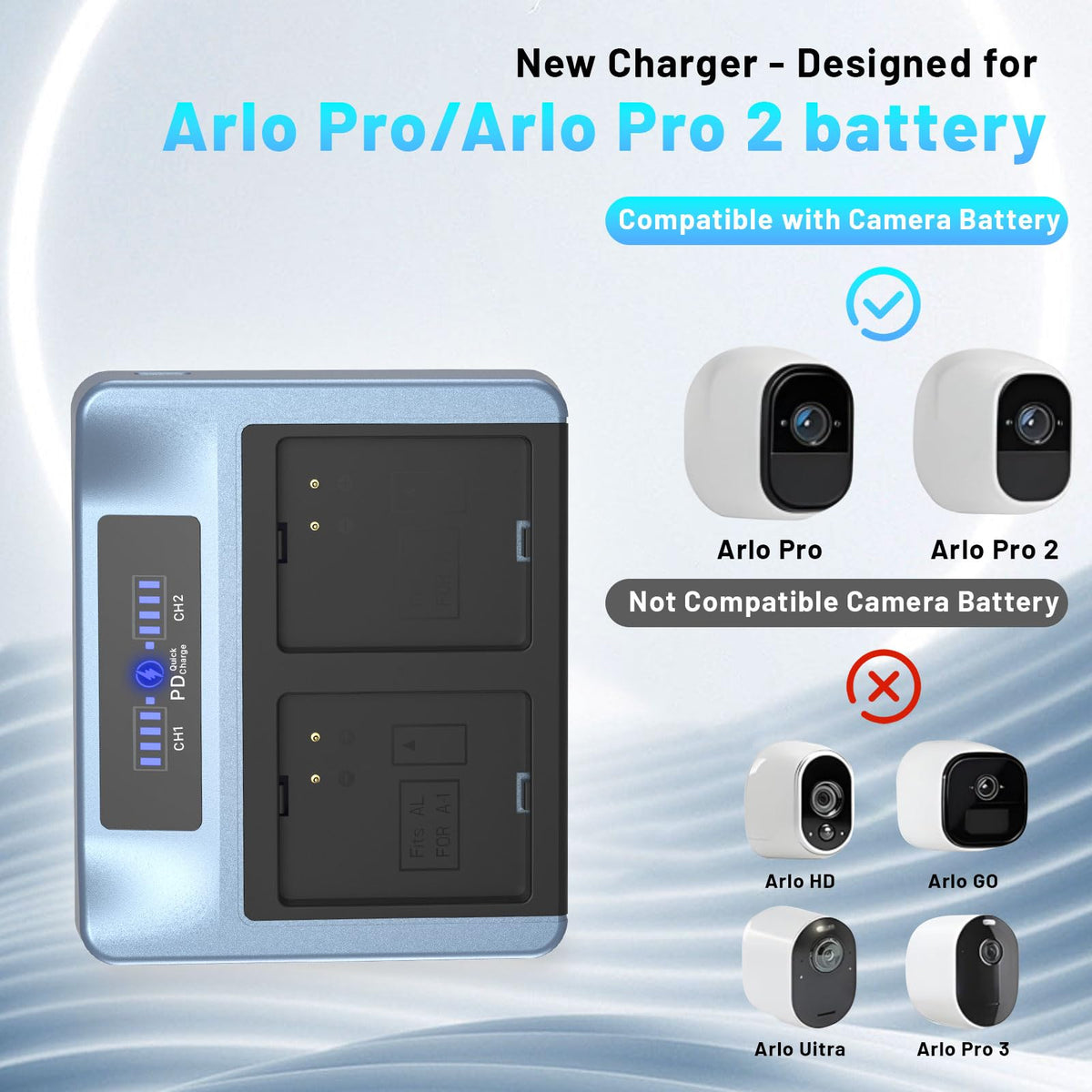 LCD Dual-Screen Display Charger Station for Arlo Pro/pro 2 Battery L330