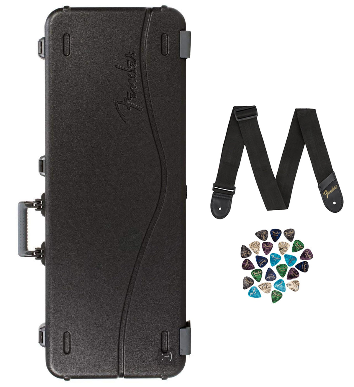 Black Molded Guitar Case with Guitar Strap and 24-Pack Picks X178619