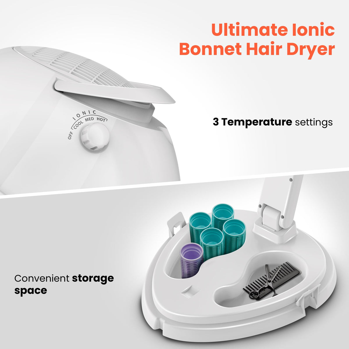 Portable Height Adjustable Hooded Hair Dryer White B3619