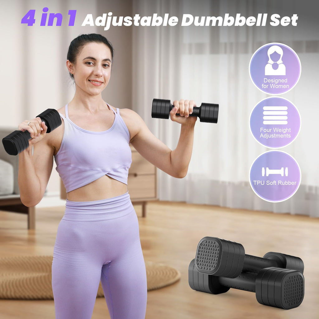 Adjustable 4 in 1 Dumbbell Set with TPU Soft Rubber Handle I435227