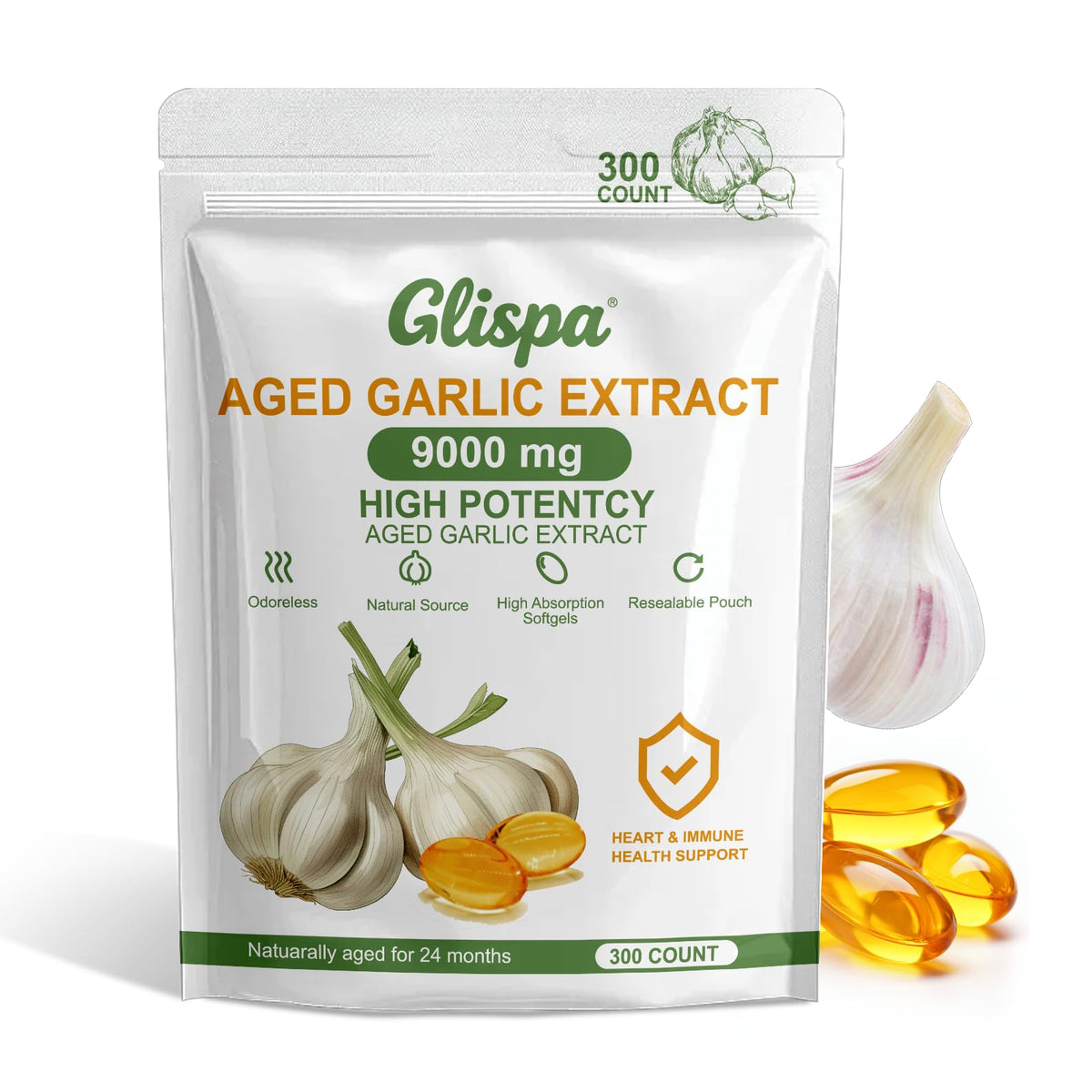 Odorless Aged Garlic Extract Softgels 500mg 300 Count F8788
