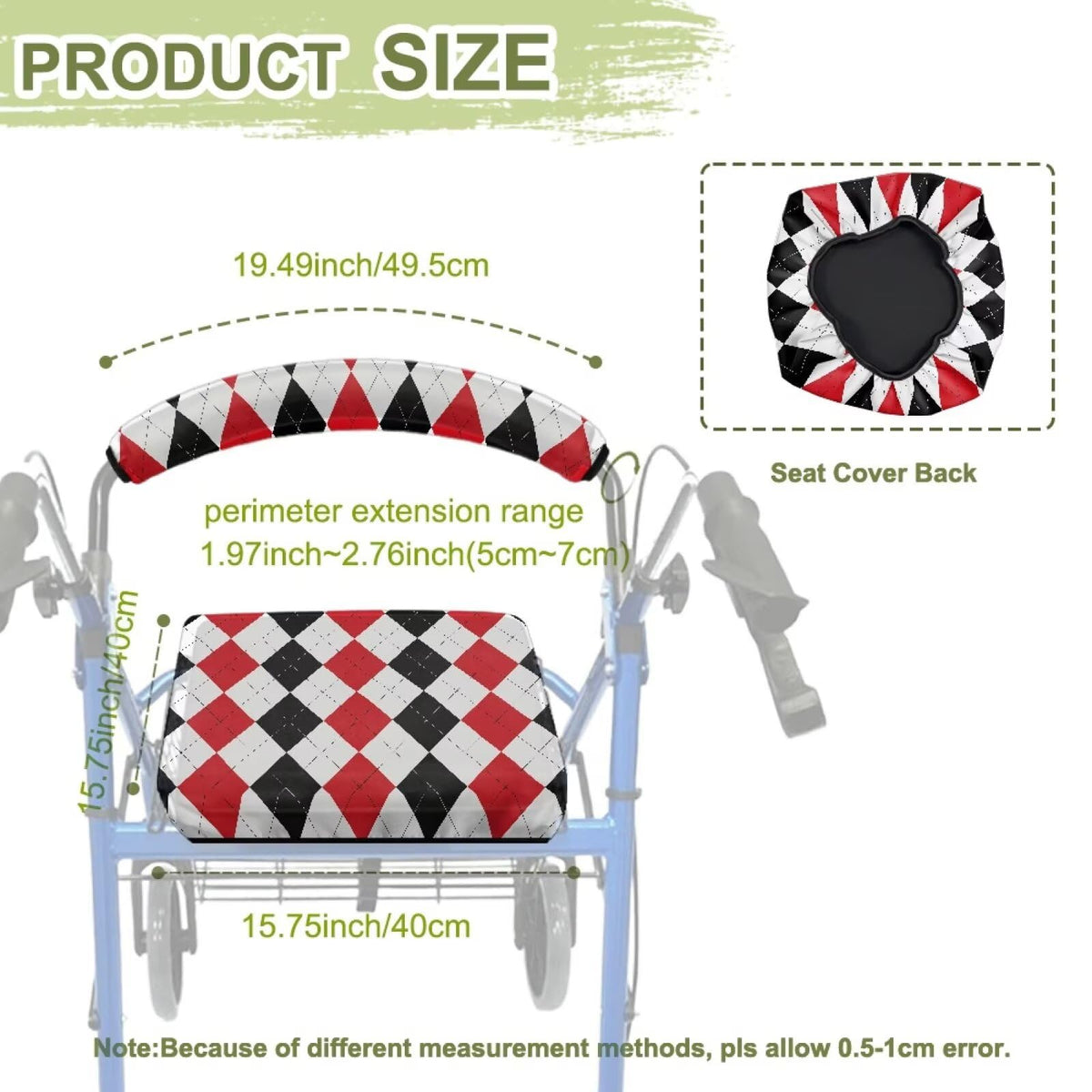 Red Diamond Pattern Rollator Walker Seat & Backrest Covers Set X4903