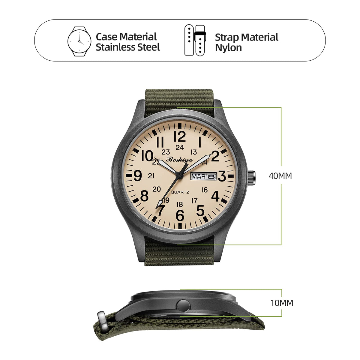 Men's Military Tactical Field Watch Waterproof Analogue Quartz Nylon P670312