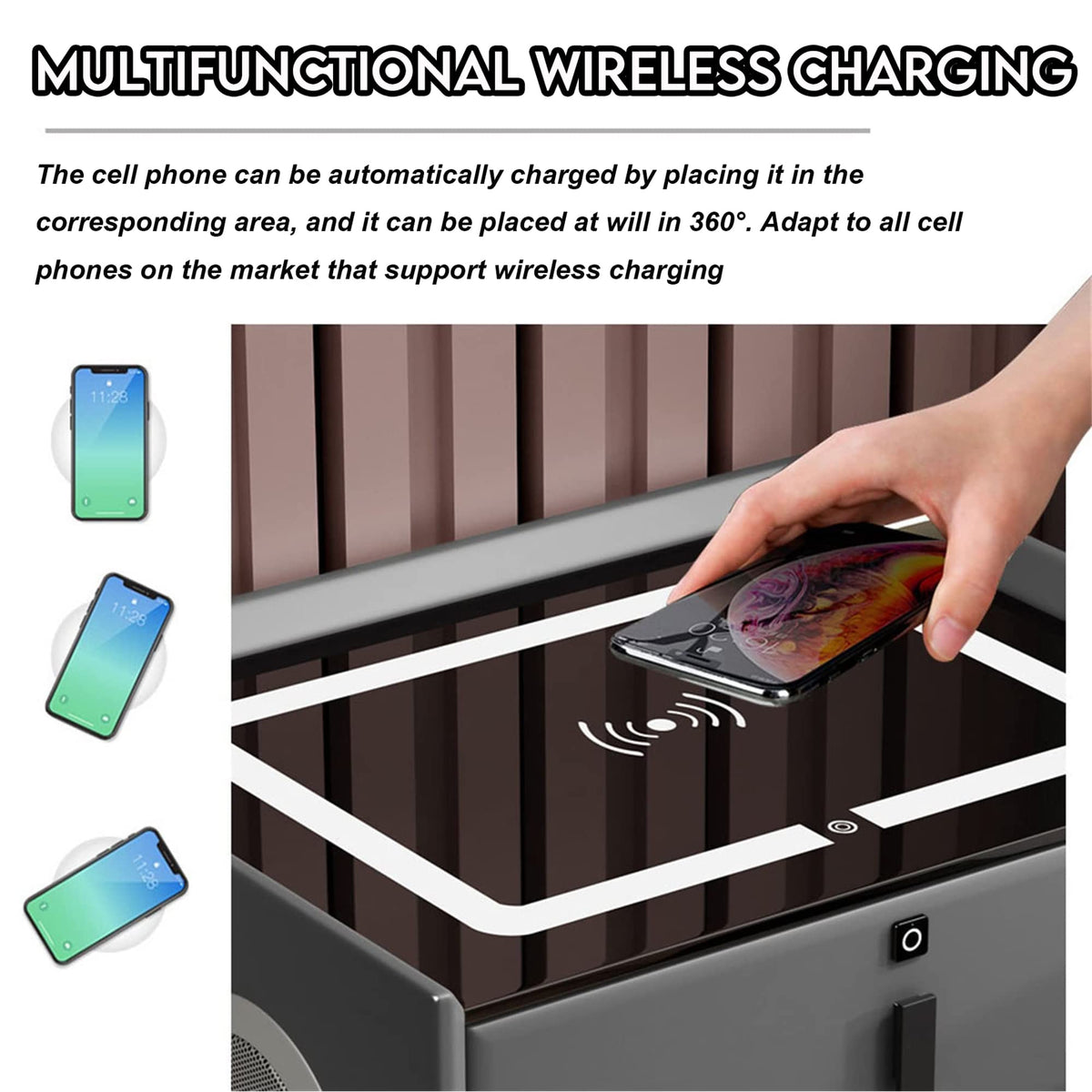 White 3 Drawer Bed End Table with Wireless Charging G1594