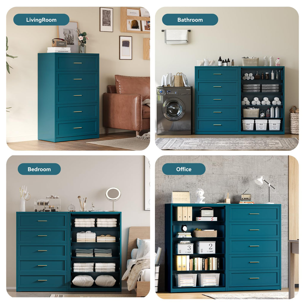 Blue 5 Drawer Metal Dresser D8383