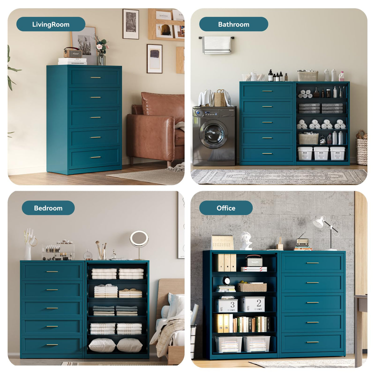 Blue 5 Drawer Metal Dresser D8383