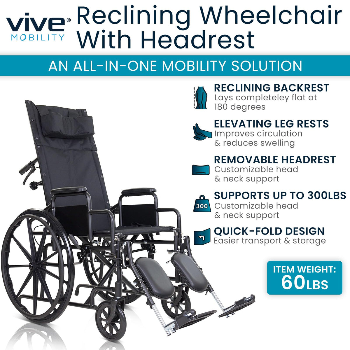 Reclining Wheelchair with Elevating Leg Rests V418