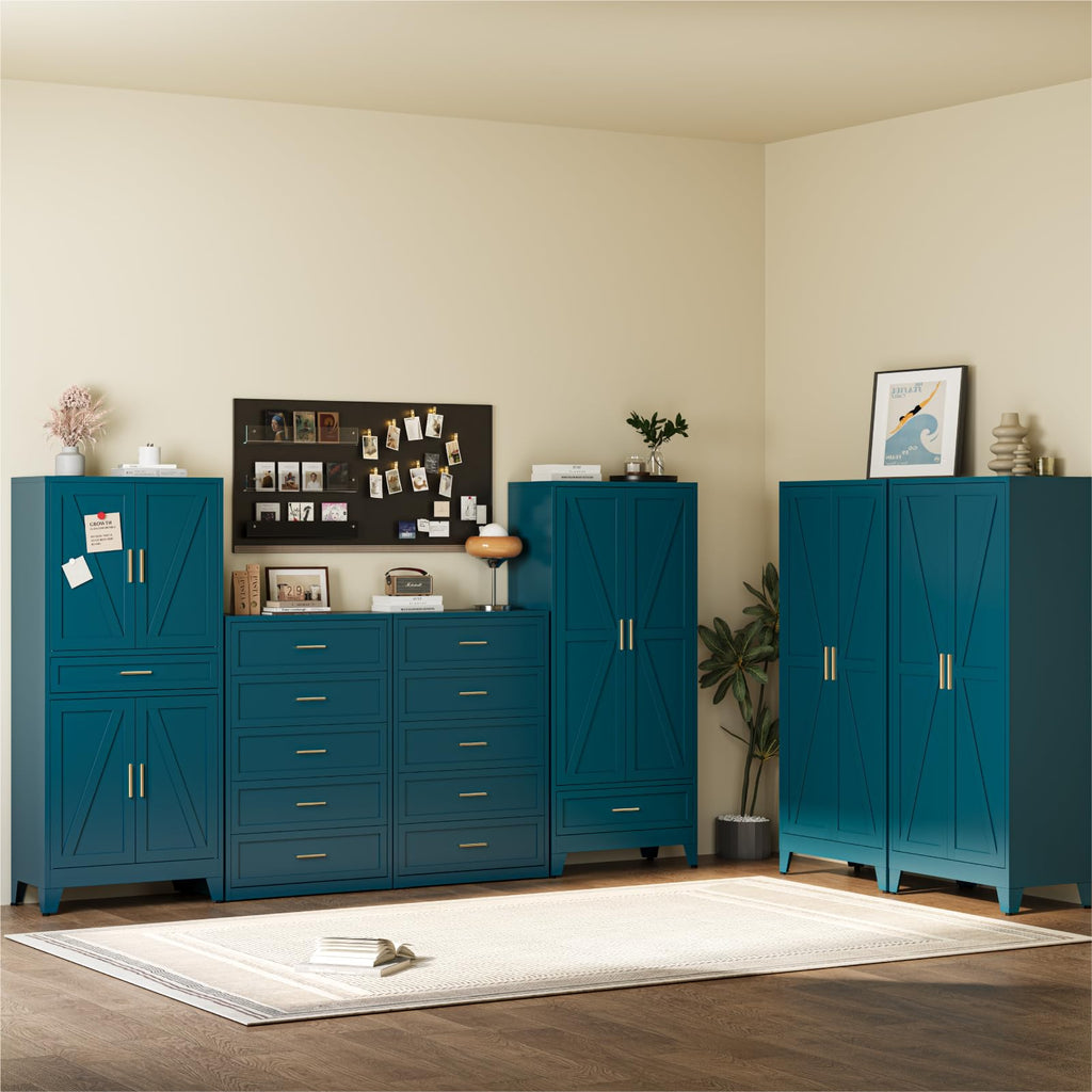 Blue 5 Drawer Metal Dresser D8383