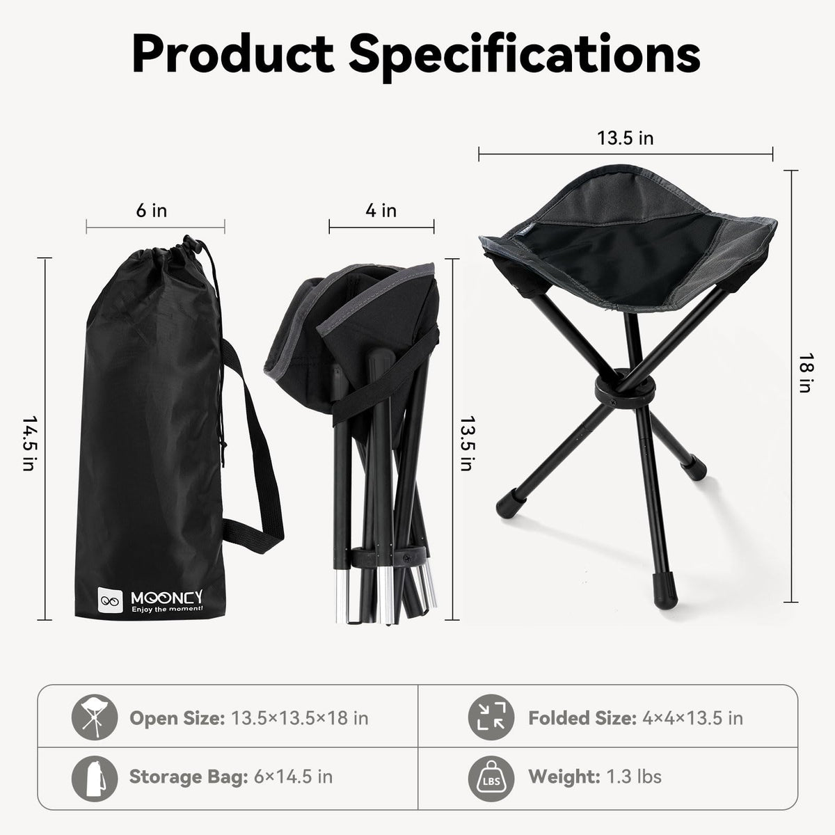 18"×14.5" Aluminum Alloy Folding Camping Stool, Black C663154