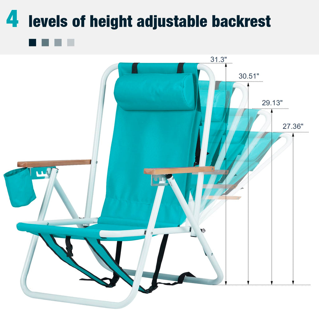 2 Pack Green Portable Folding Beach Chair with Cup Holder N552653
