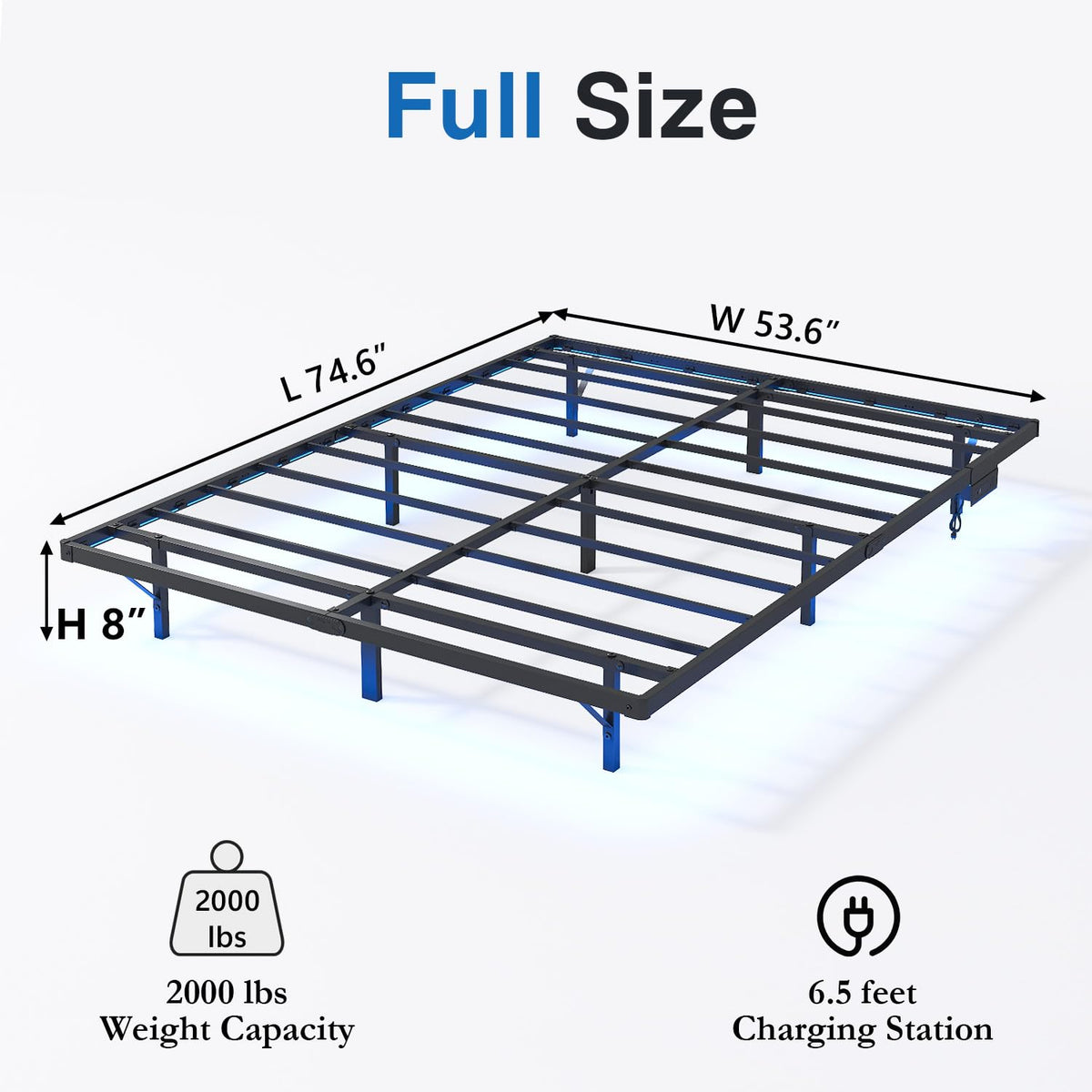 8 inch Floating Bed Frame Full with Charging Station D7831