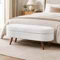 White Oval Storage Ottoman Bench with Rubber Wood Legs Y994