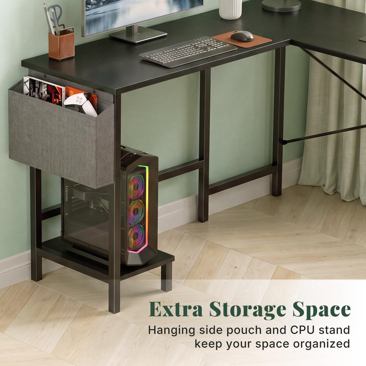 L Shaped Gaming Desk with PC Stand B5501