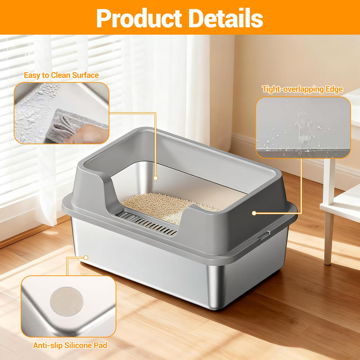 XL Stainless Steel Enclosed Cat Litter Box with Scoop N6567