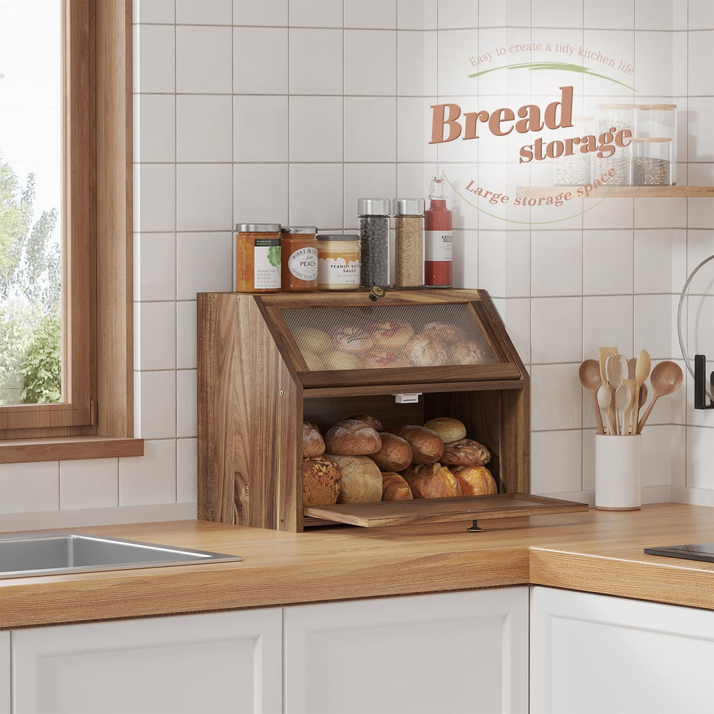 Large Brown Wooden Bread Box B1133