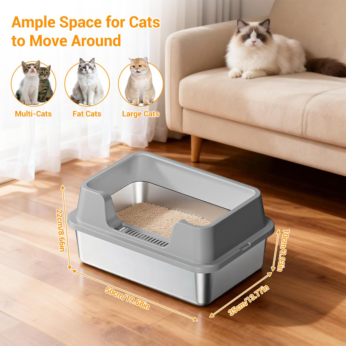 XL Stainless Steel Enclosed Cat Litter Box with Scoop N6567