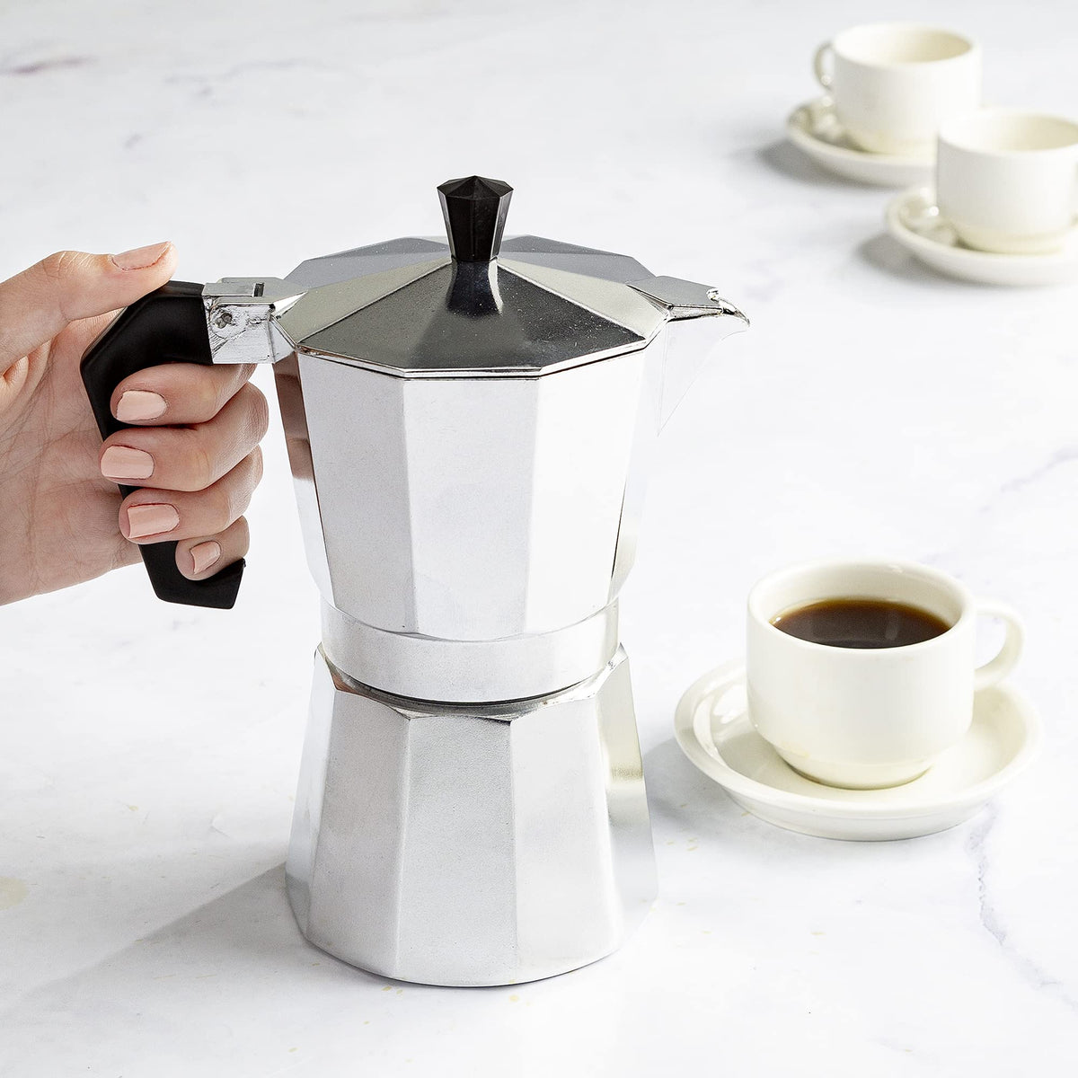 Stovetop Espresso and Coffee Maker, 6 Espresso Cups, Silver Z578