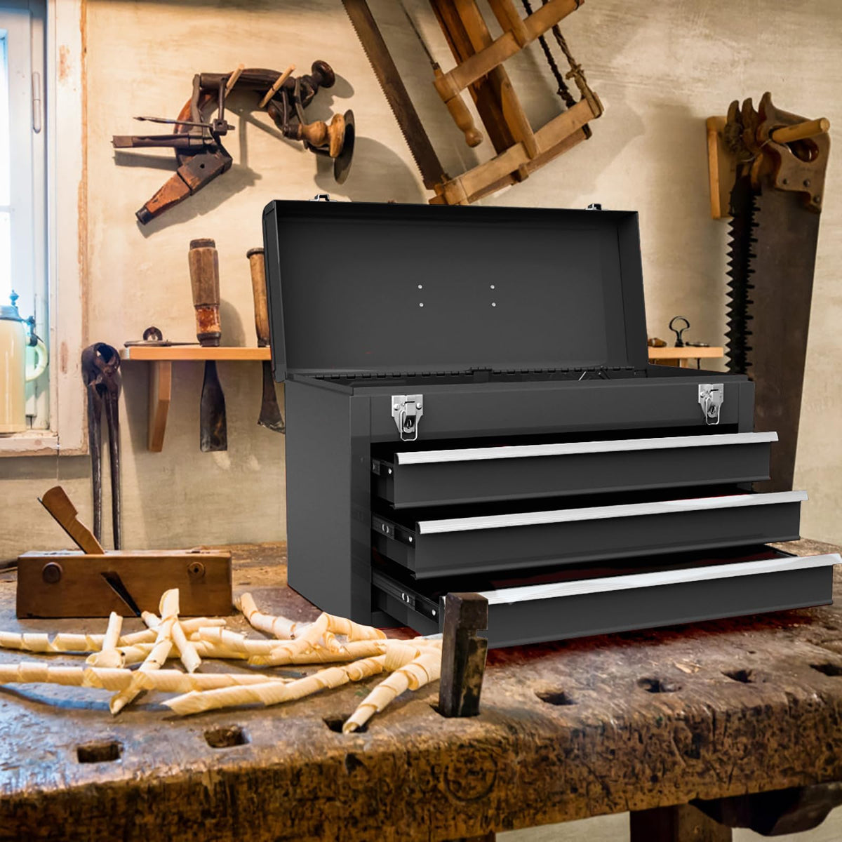 Portable Metal 3 Drawer Lockable Tool Box A6914