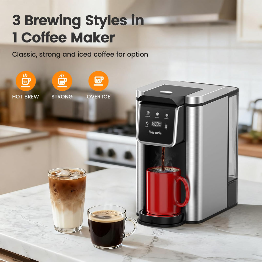 Single Serve Coffee Maker for K-Cup Pod & Grounds, 6 to 14oz Brew Sizes, 50oz Removable Reservoir, Stainless Steel, Black D963