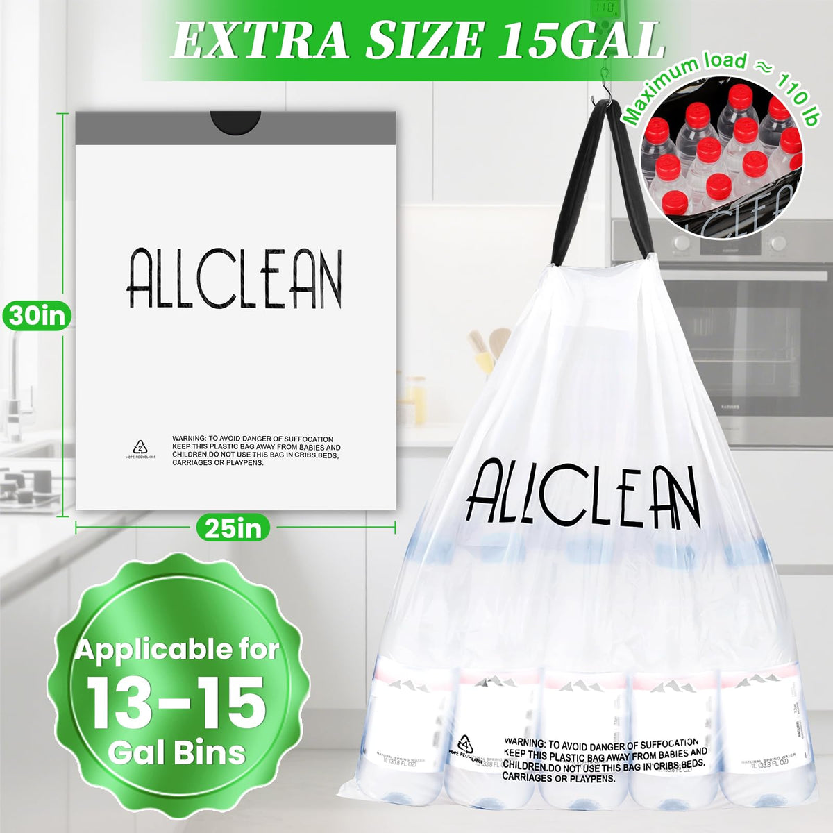 15 Gallon Drawstring Tall Kitchen Trash Bags B11648