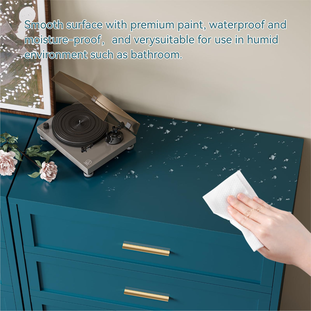 Blue 5 Drawer Metal Dresser D8383
