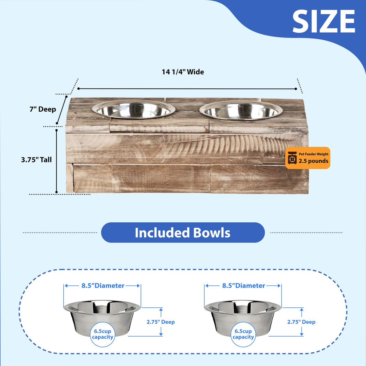 Elevated Dog & Cat Double Bowl Feeder Stainless Steel Bowls C47189