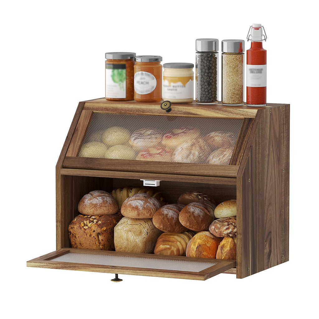 Large Brown Wooden Bread Box B1133