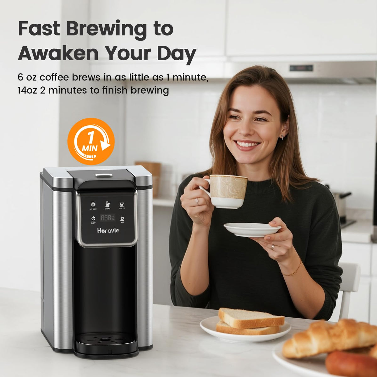 Single Serve Coffee Maker for K-Cup Pod & Grounds, 6 to 14oz Brew Sizes, 50oz Removable Reservoir, Stainless Steel, Black D963