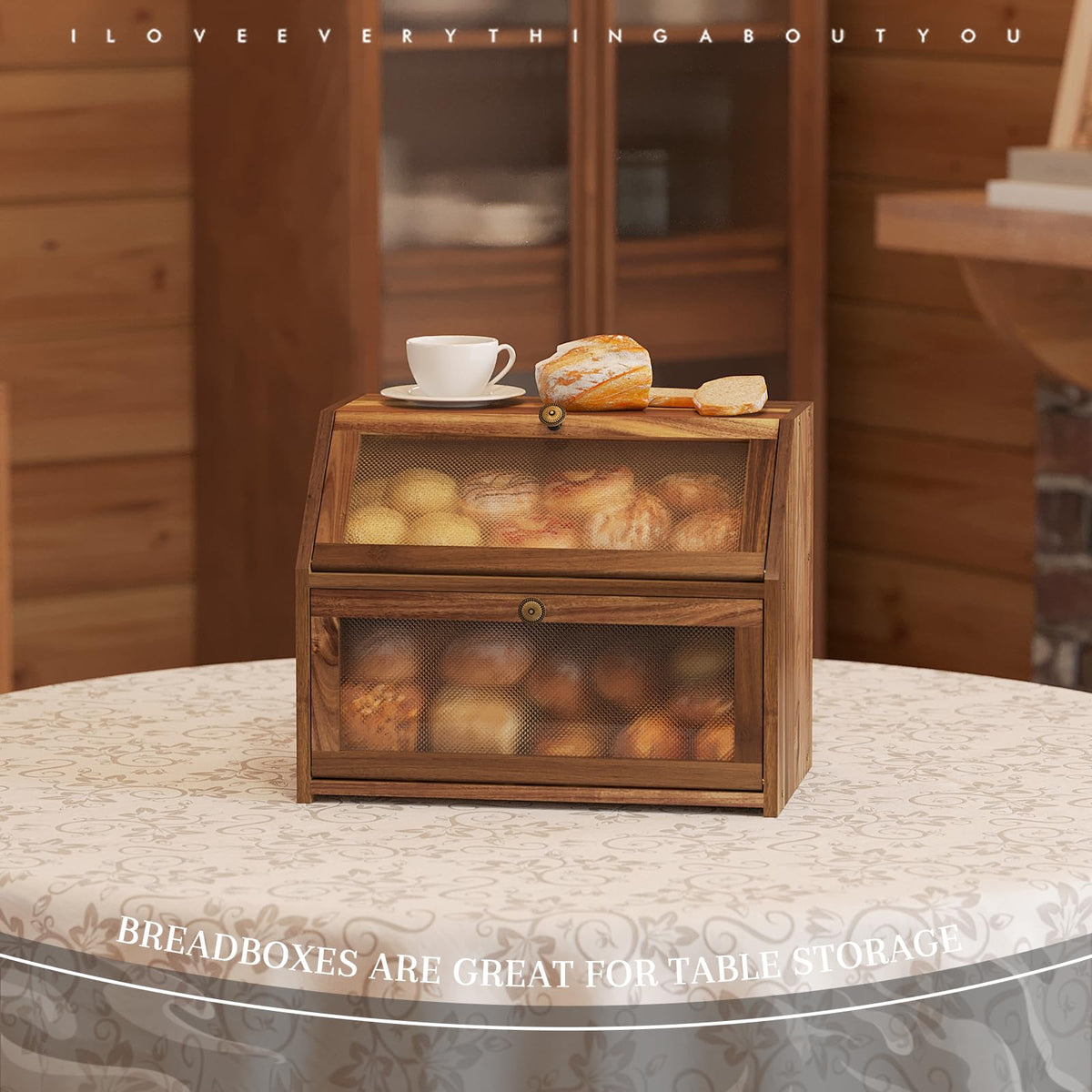 Large Brown Wooden Bread Box B1133