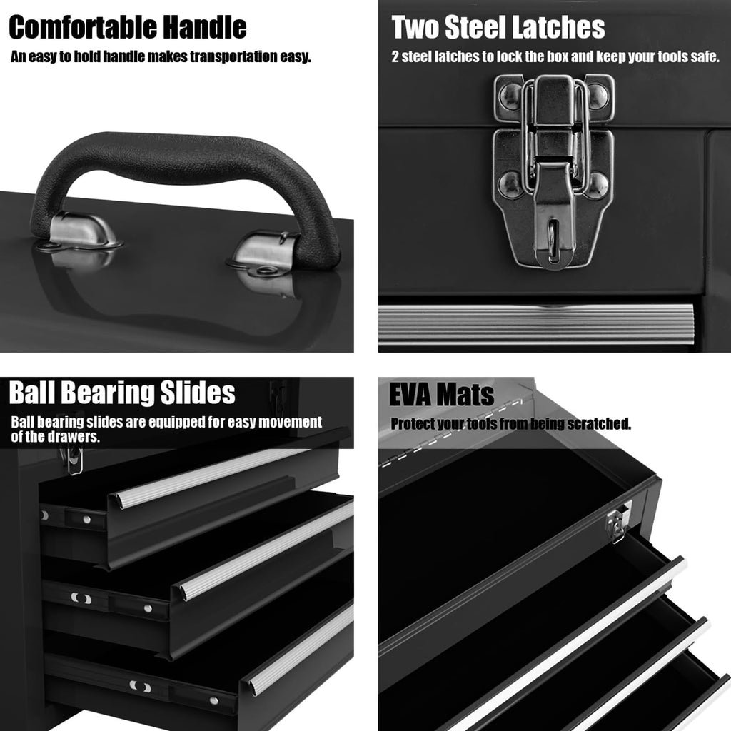 Portable Metal 3 Drawer Lockable Tool Box A6914