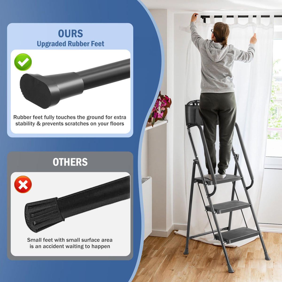 3-Step Ladder with Anti-Slip Platform, 330 lbs Capacity, Steel Frame T6235