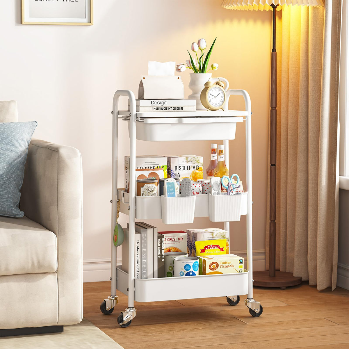 3 Tier Metal Rolling Cart with Drawer E202510