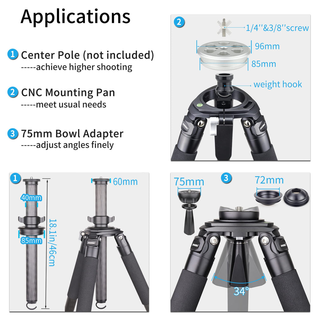 Carbon Fiber Heavy Duty Tripod with 75mm Bowl Adapter 63 inch Black R8820