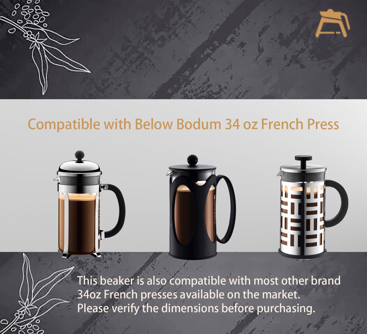 34 oz Borosilicate Glass French Press Replacement Beaker O302966