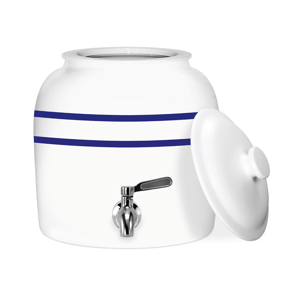 Porcelain Ceramic Crock Water Dispenser with Stainless Steel Faucet and Lid A246646
