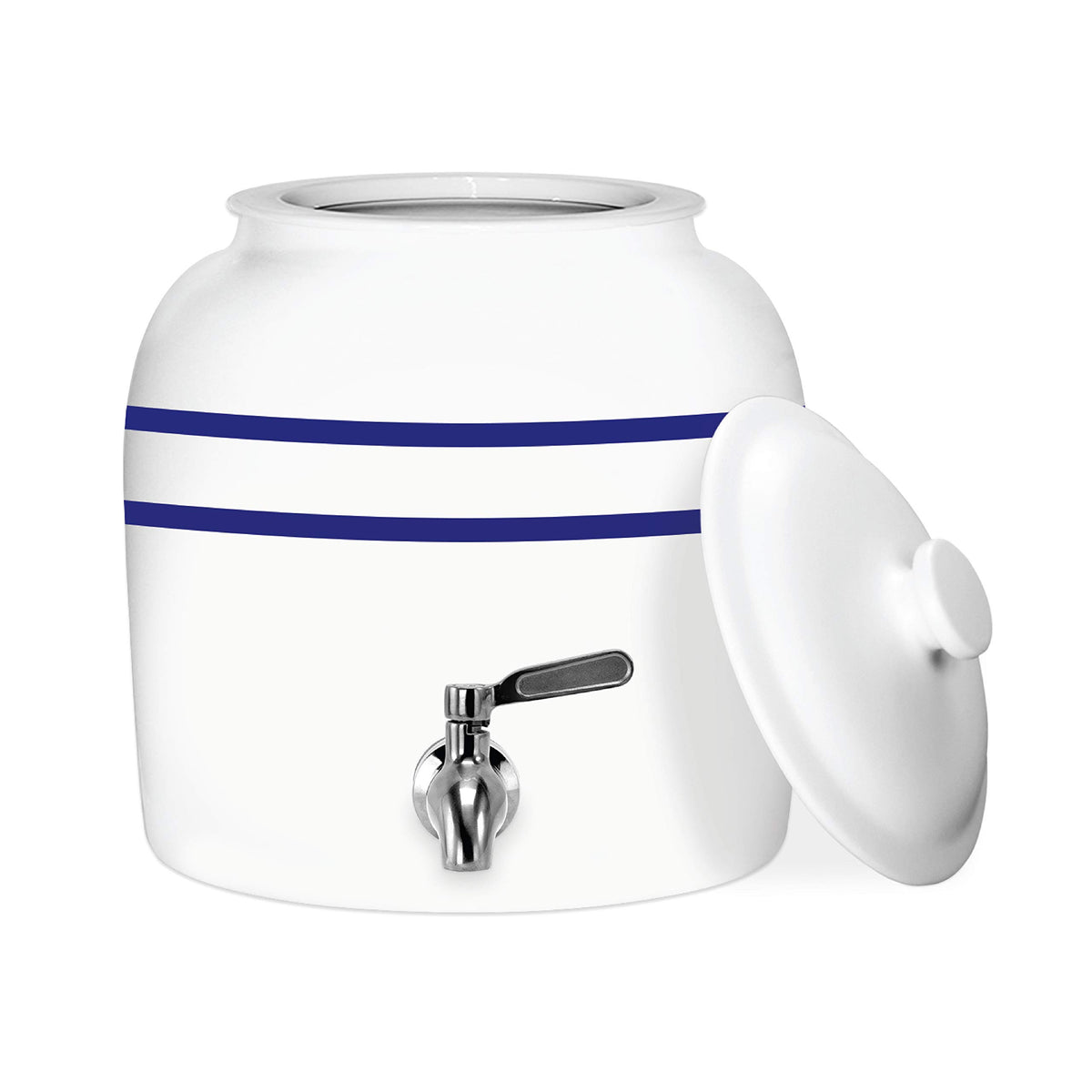 Porcelain Ceramic Crock Water Dispenser with Stainless Steel Faucet and Lid A246646