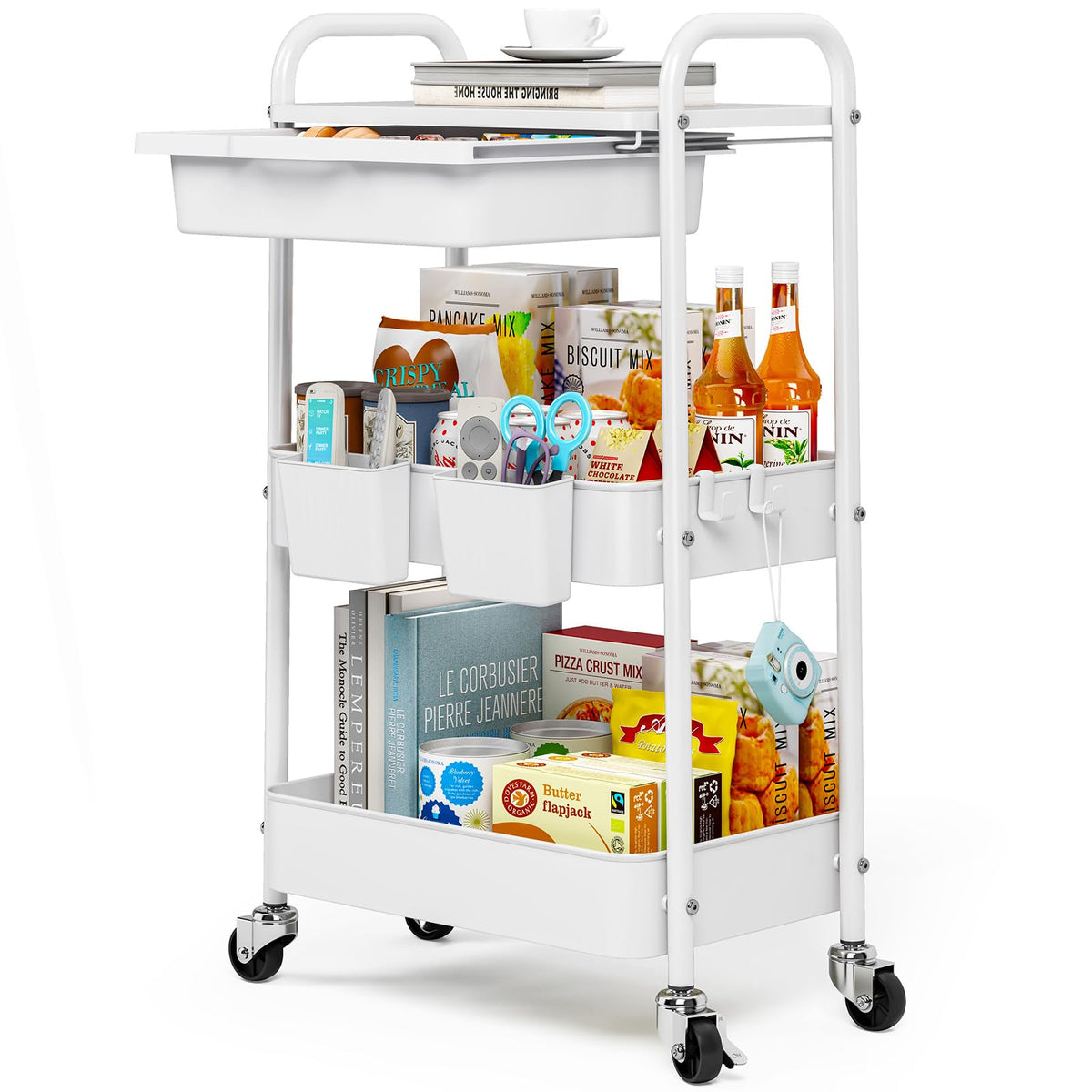 3 Tier Metal Rolling Cart with Drawer E202510