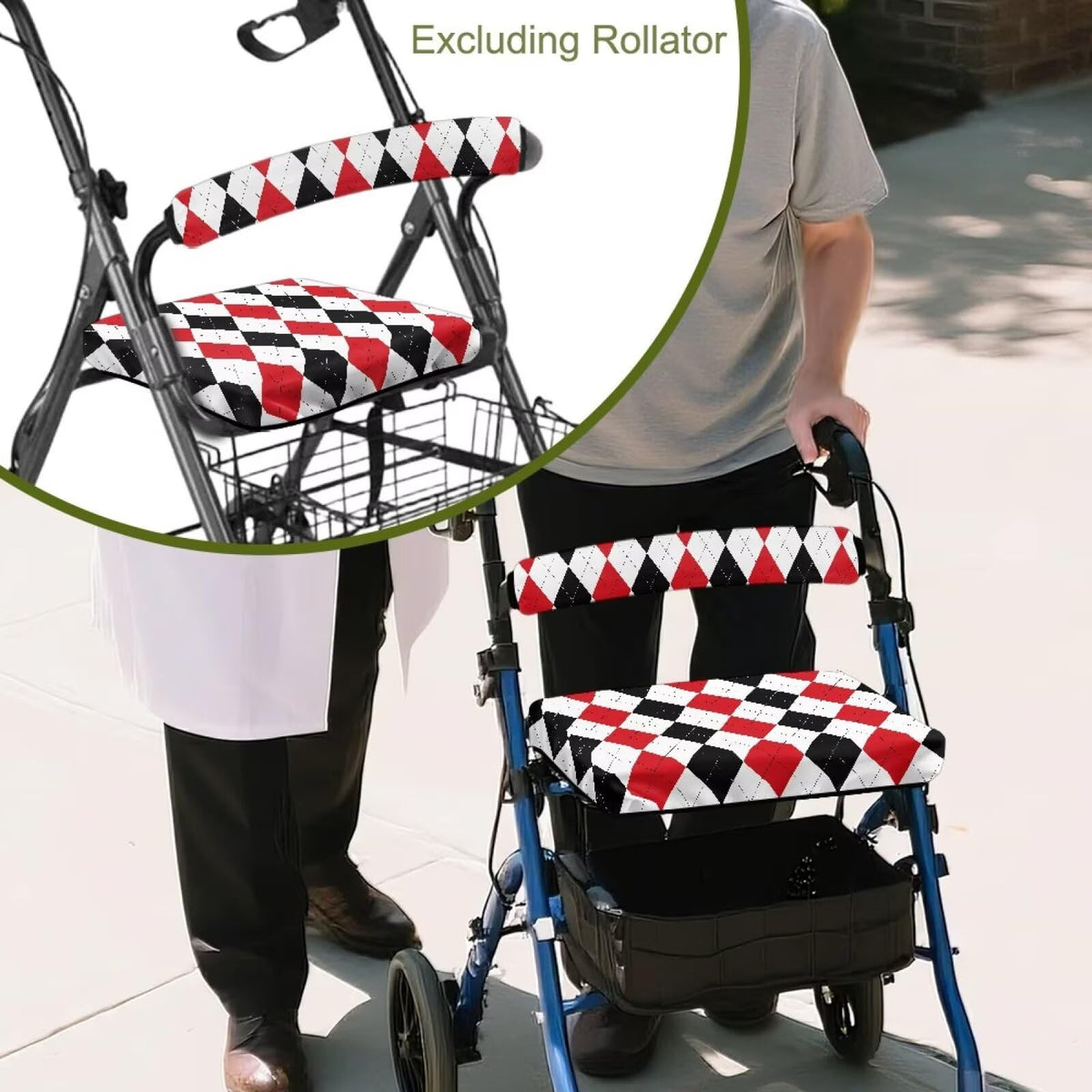Red Diamond Pattern Rollator Walker Seat & Backrest Covers Set X4903