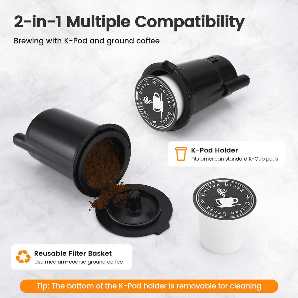 Single Serve Coffee Maker for K-Cup Pod & Grounds, 6 to 14oz Brew Sizes, 50oz Removable Reservoir, Stainless Steel, Black D963