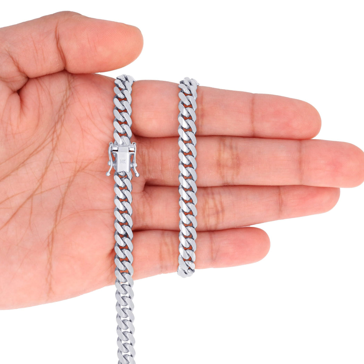 14K White Gold Cuban Link Chain Necklace F676
