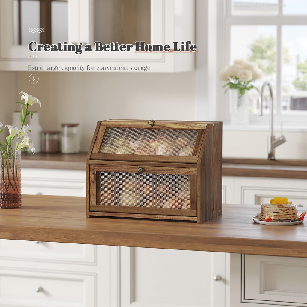Large Brown Wooden Bread Box B1133