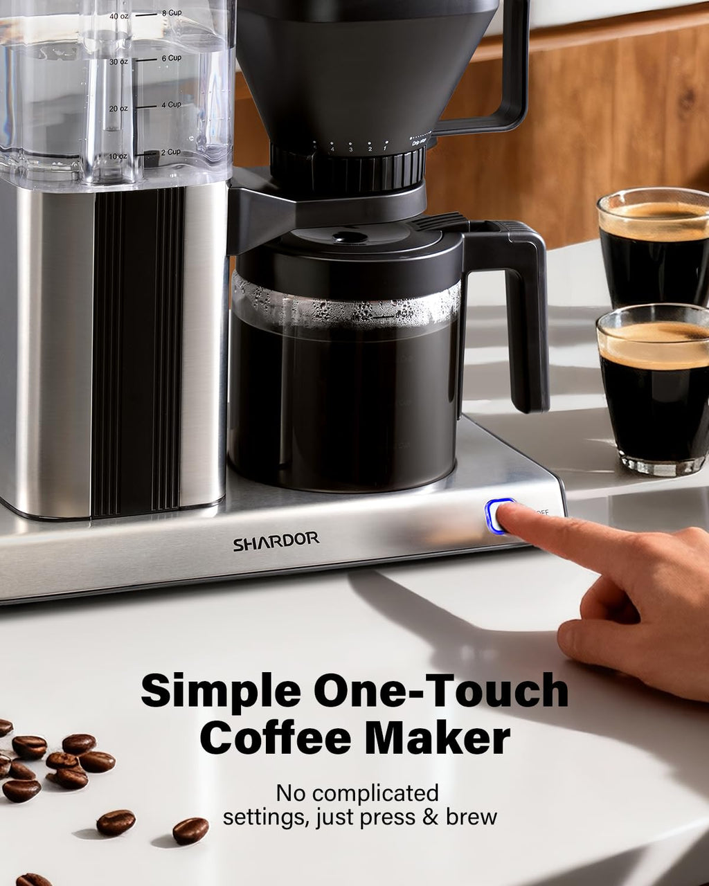 8 Cup Drip Coffee Maker with Reusable Filter and Glass Pot Y884