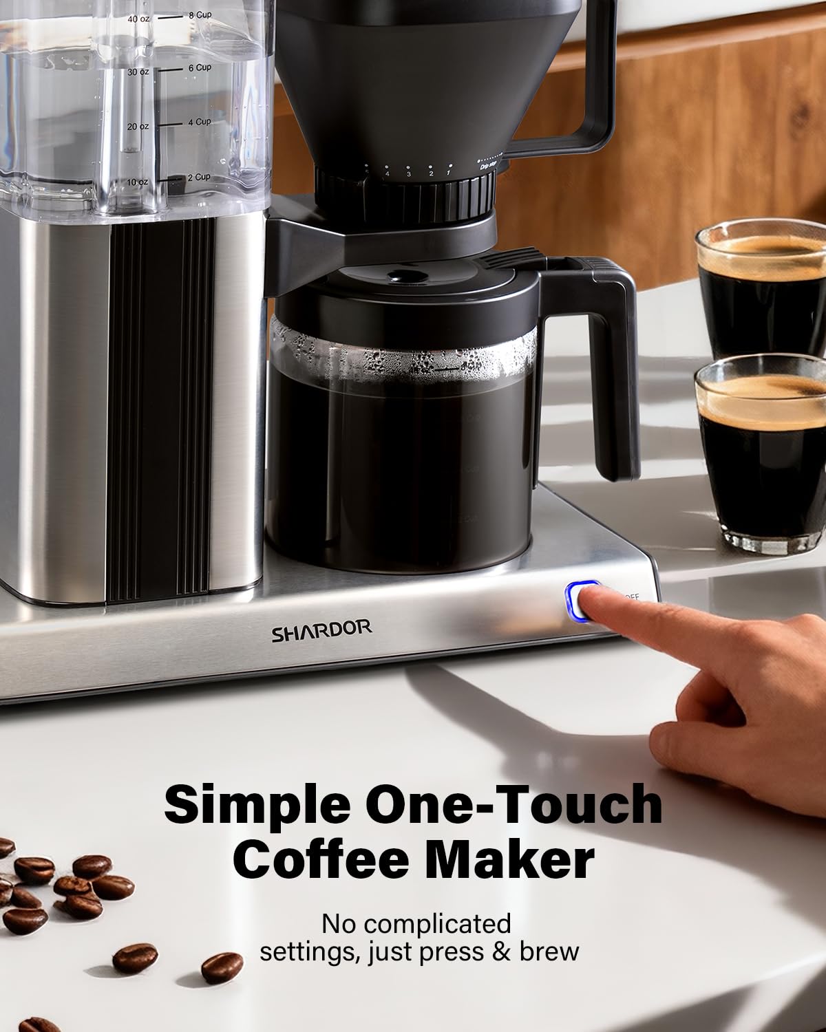 8 Cup Drip Coffee Maker with Reusable Filter and Glass Pot Y884