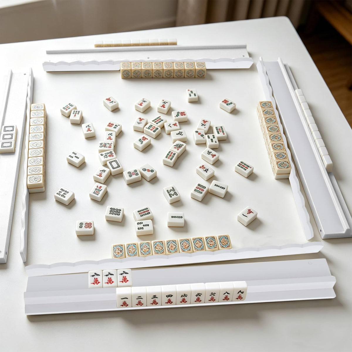 Wooden Mahjong Racks with Pushers Set of 4 E2764