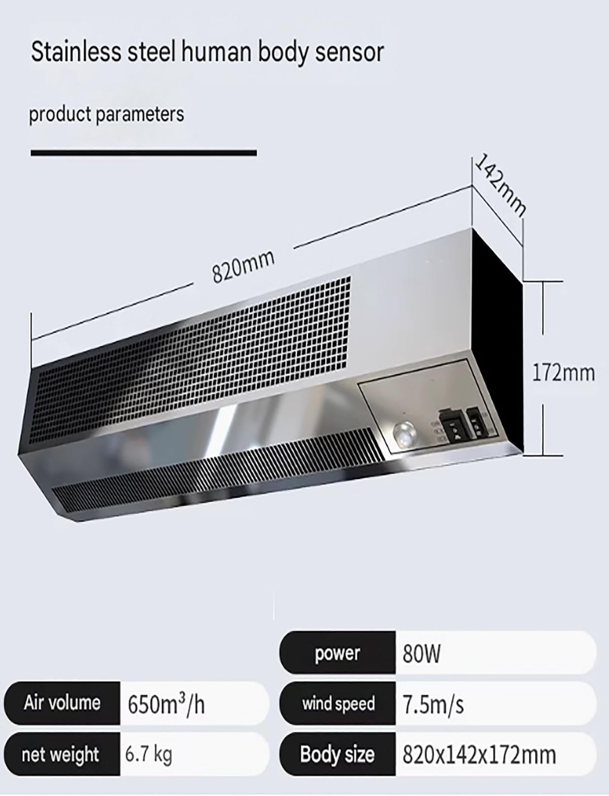 Elevator Air Curtain with Human Sensor Silver W2780